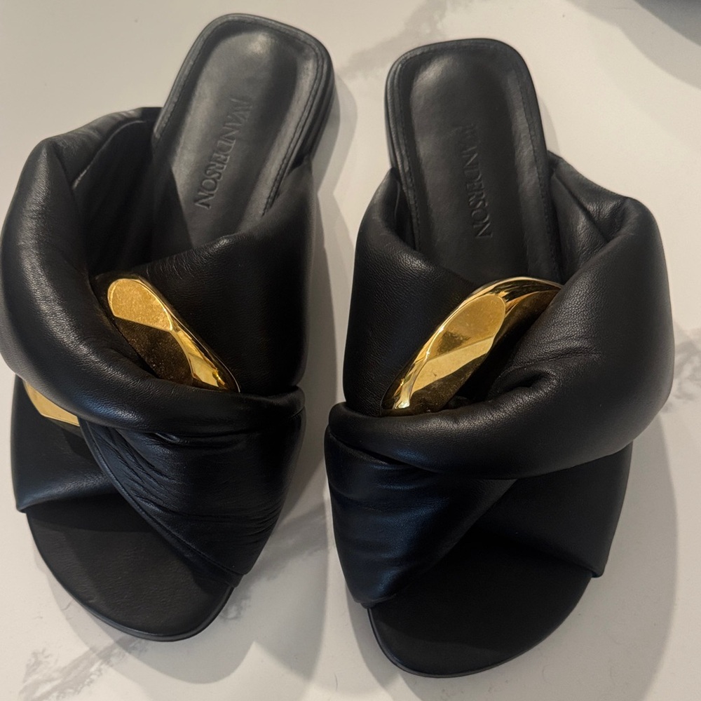 JW Anderson Black Mules with Gold Accent